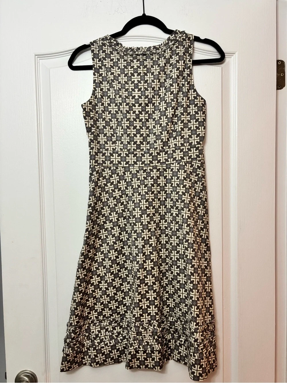 BRAND NEW Tory Burch Cream and Brown Geometric Midi Dress